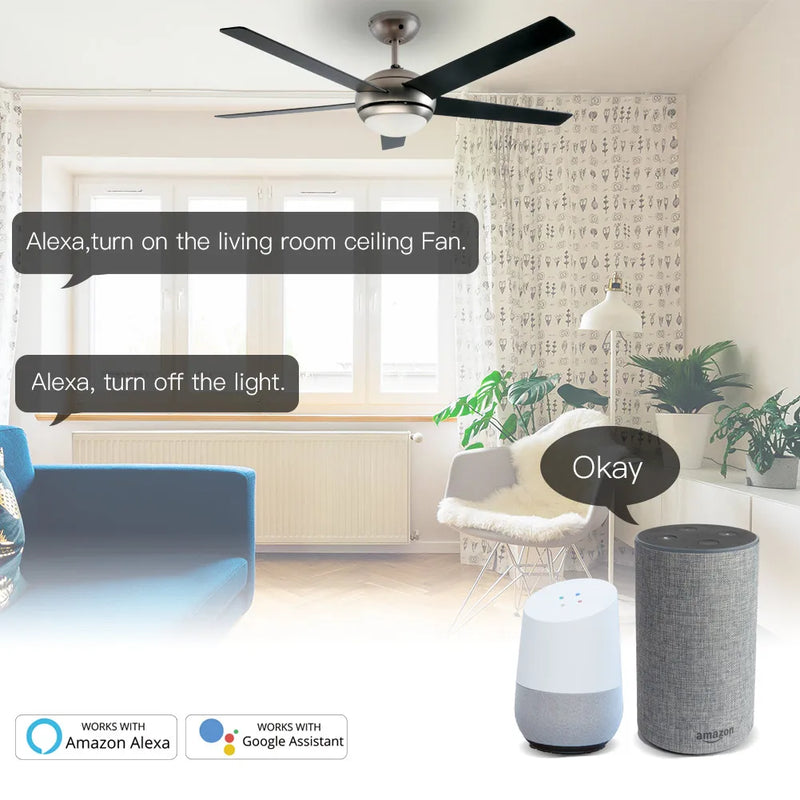 Moes WiFi + RF Smart Ceiling Fan & Light Switch – Controle por App, Voz e RF Remote