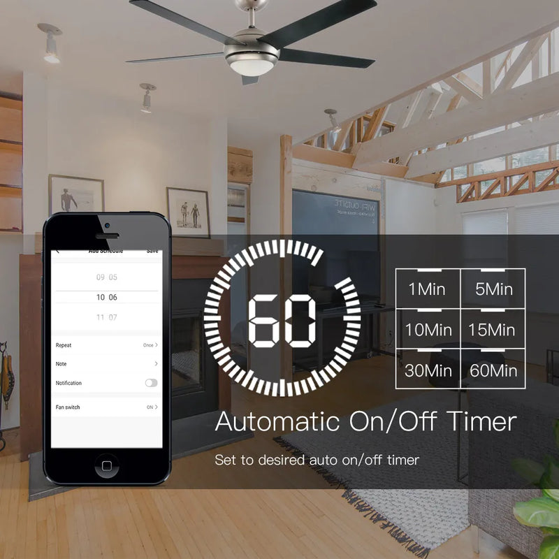 Moes WiFi + RF Smart Ceiling Fan & Light Switch – Controle por App, Voz e RF Remote
