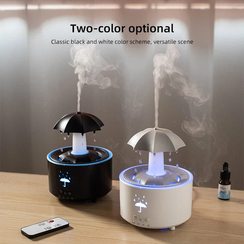 Umidificador Nuvem Chuva – Difusor de Óleos Essenciais, Luminária Noturna e Fonte Decorativa
