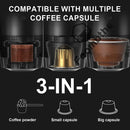 Máquina de Café Espresso Portátil 3 em 1 – 20 Bares de Pressão, Recarregável via USB, Para Cápsulas e Café Moído