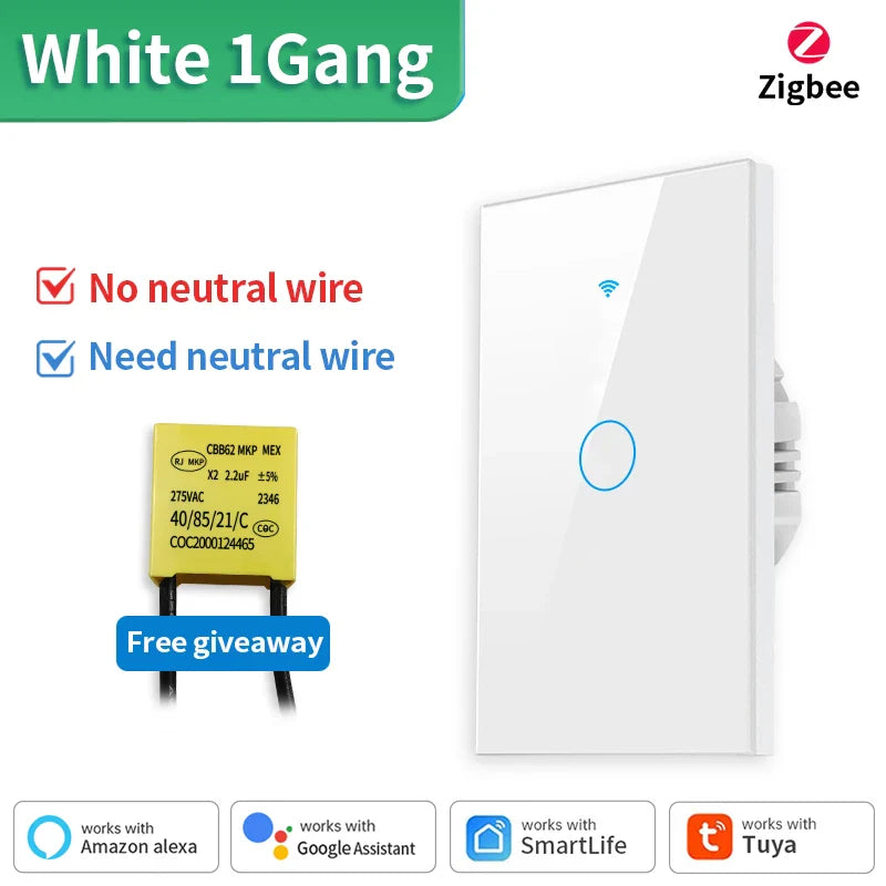 Interruptor Inteligente Wi-Fi + Bluetooth Tuya – Sem Neutro, Touch, Compatível com Alexa e Google Home