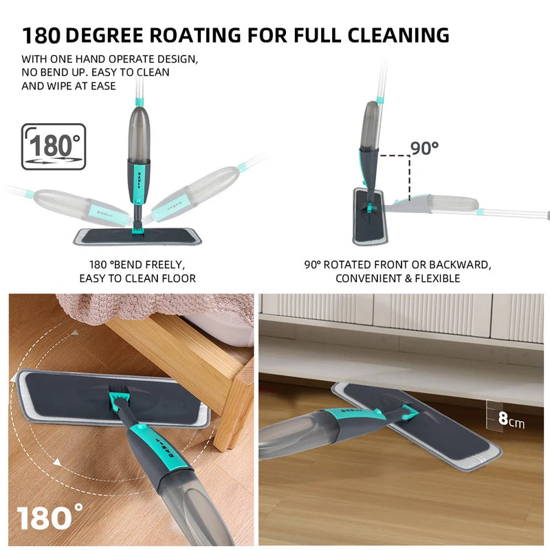 Vassoura magica – Mopa Rotativa 360° com Spray e Pads de Microfibra