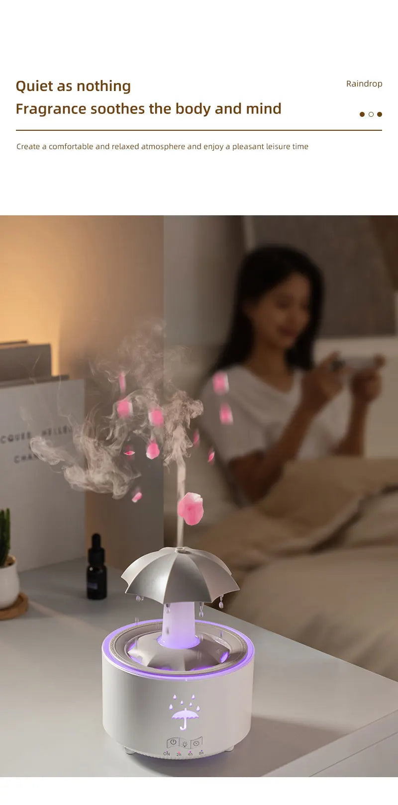 Umidificador Nuvem Chuva – Difusor de Óleos Essenciais, Luminária Noturna e Fonte Decorativa