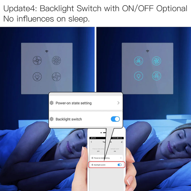 Moes WiFi + RF Smart Ceiling Fan & Light Switch – Controle por App, Voz e RF Remote