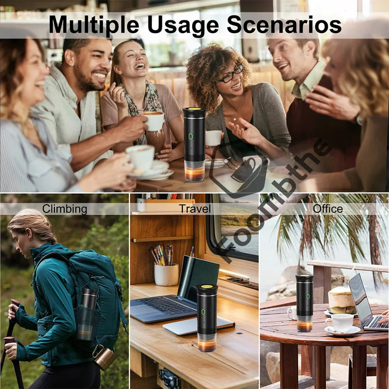 Máquina de Café Espresso Portátil 3 em 1 – 20 Bares de Pressão, Recarregável via USB, Para Cápsulas e Café Moído