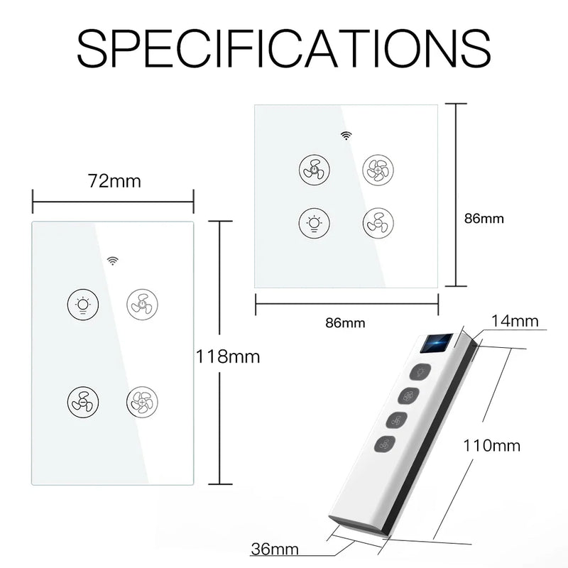 Moes WiFi + RF Smart Ceiling Fan & Light Switch – Controle por App, Voz e RF Remote