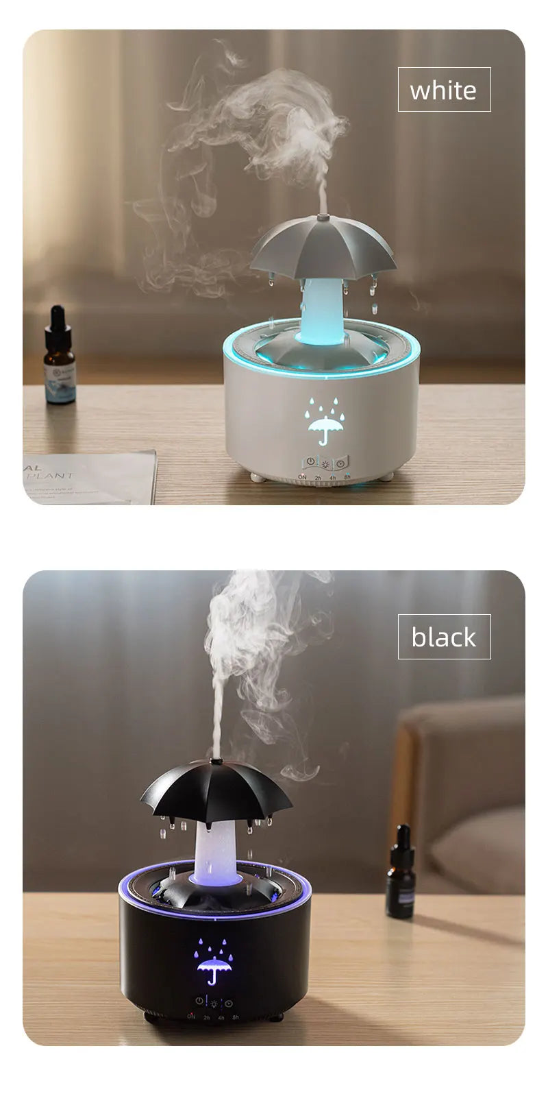 Umidificador Nuvem Chuva – Difusor de Óleos Essenciais, Luminária Noturna e Fonte Decorativa