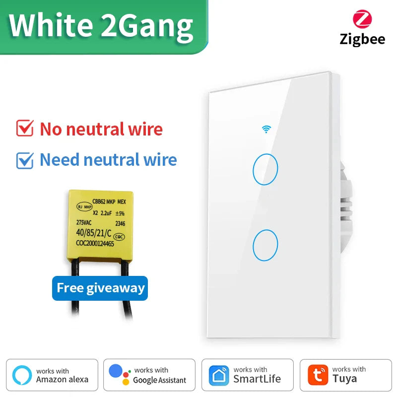 Interruptor Inteligente Wi-Fi + Bluetooth Tuya – Sem Neutro, Touch, Compatível com Alexa e Google Home