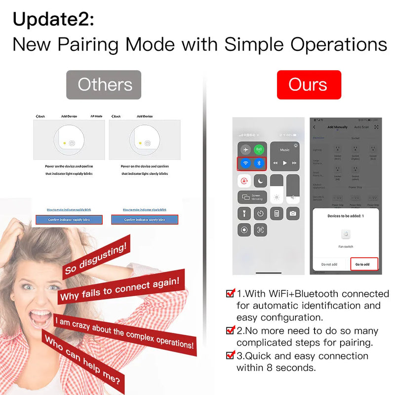 Moes WiFi + RF Smart Ceiling Fan & Light Switch – Controle por App, Voz e RF Remote