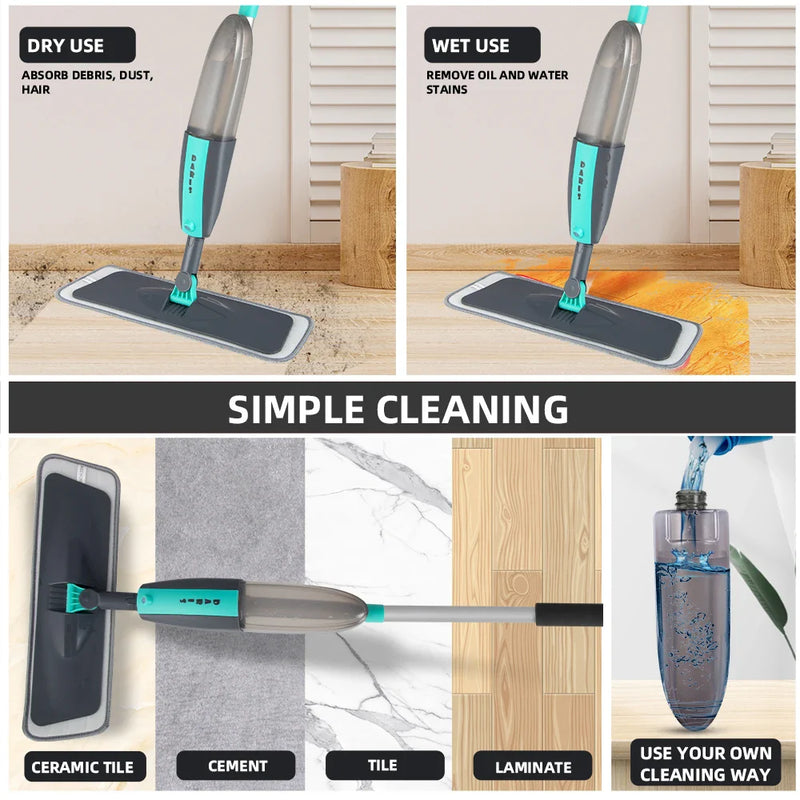 Vassoura magica – Mopa Rotativa 360° com Spray e Pads de Microfibra