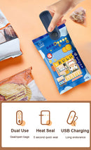 Mini Selador de Sacos 2 em 1 – Recarregável, Portátil com Cortador, Mantém Alimentos Frescos