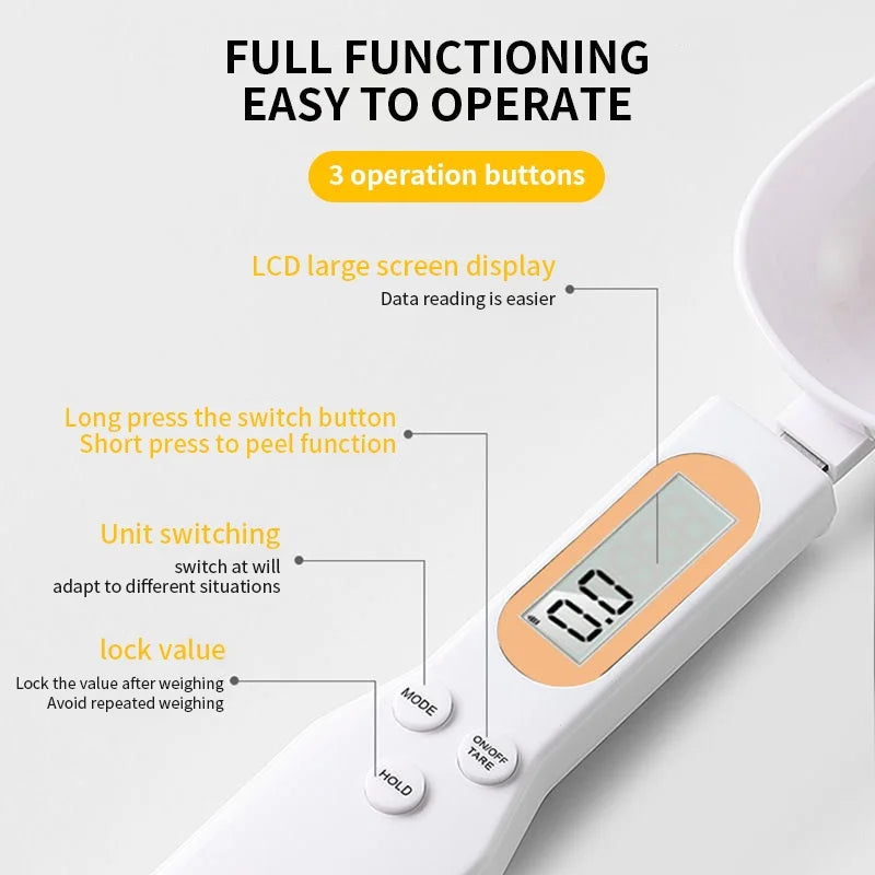 Mini Colher Balança Digital – LCD, Alta Precisão 0,1–500g para Café, Farinha, Leite e Confeitaria