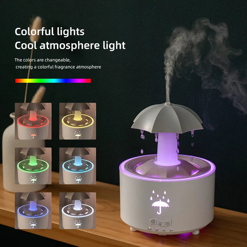 Umidificador Nuvem Chuva – Difusor de Óleos Essenciais, Luminária Noturna e Fonte Decorativa