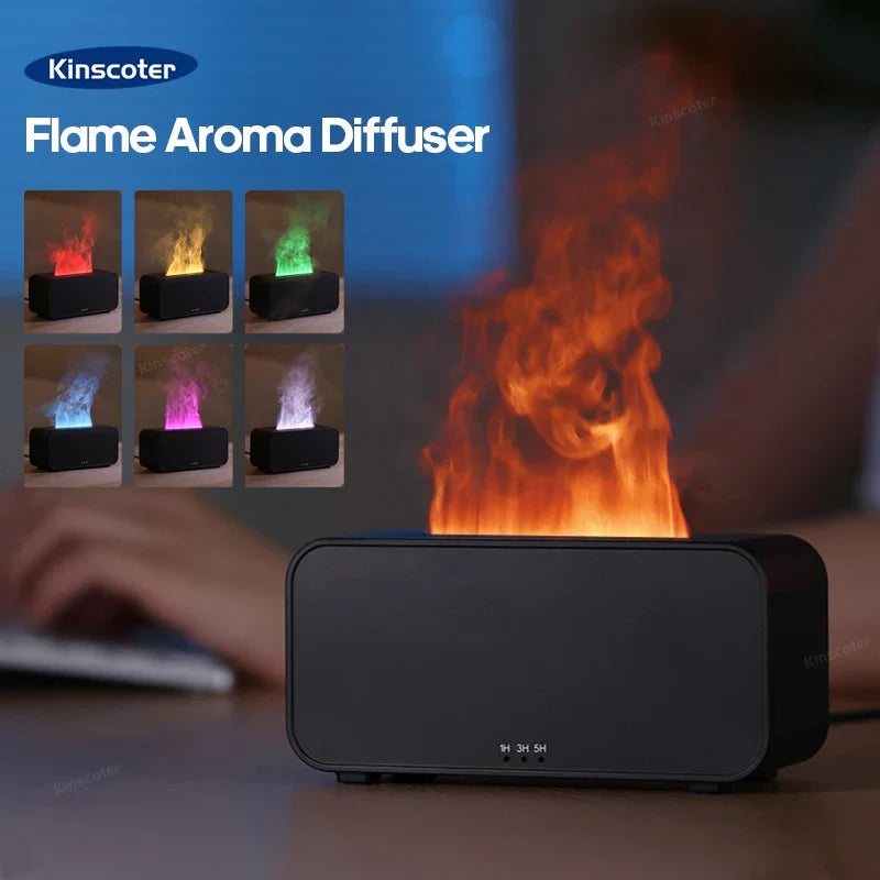 Mini Difusor de Aromas & Umidificador – Chama de LED + Névoa Ultrassônica