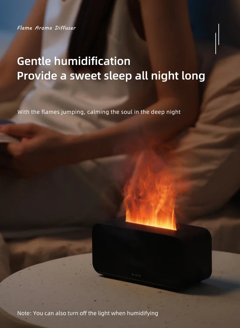 Mini Difusor de Aromas & Umidificador – Chama de LED + Névoa Ultrassônica