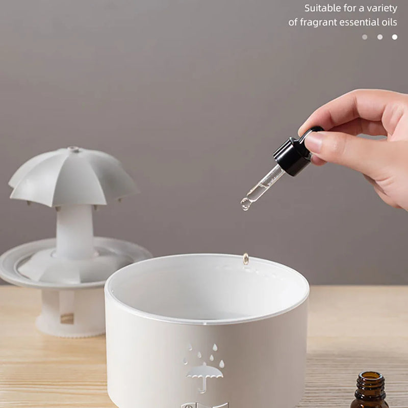Umidificador Nuvem Chuva – Difusor de Óleos Essenciais, Luminária Noturna e Fonte Decorativa