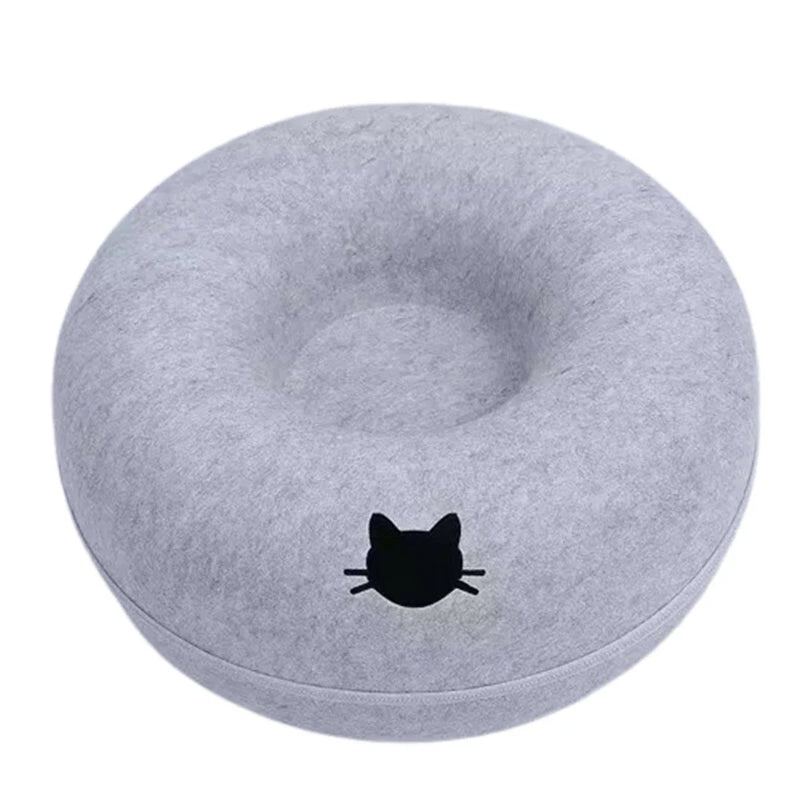 Cama Donut em Feltro para Gatos – Conforto e Brincadeira em Um Só Produto