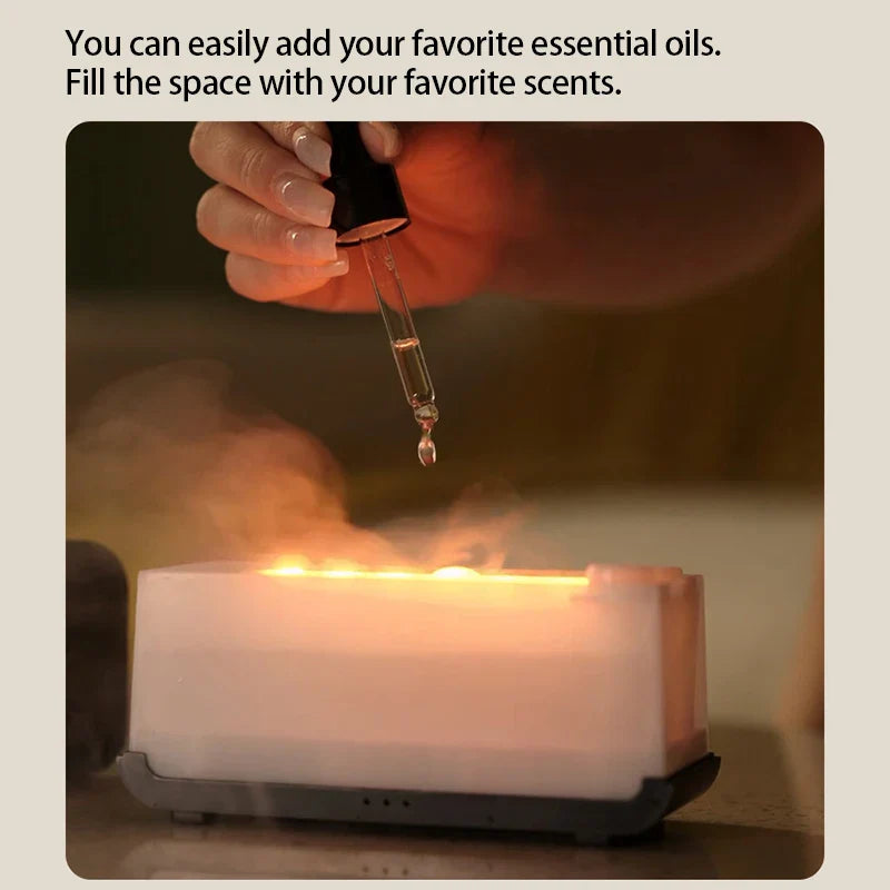 Mini Difusor de Aromas & Umidificador – Chama de LED + Névoa Ultrassônica