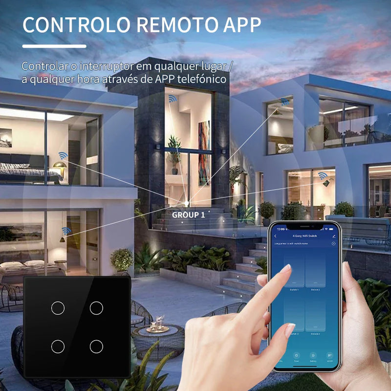 Interruptor Inteligente Tuya WiFi Padrão 4x4 – 4/6/8 Teclas Touch com Controle por Voz (Alexa/Google Home)