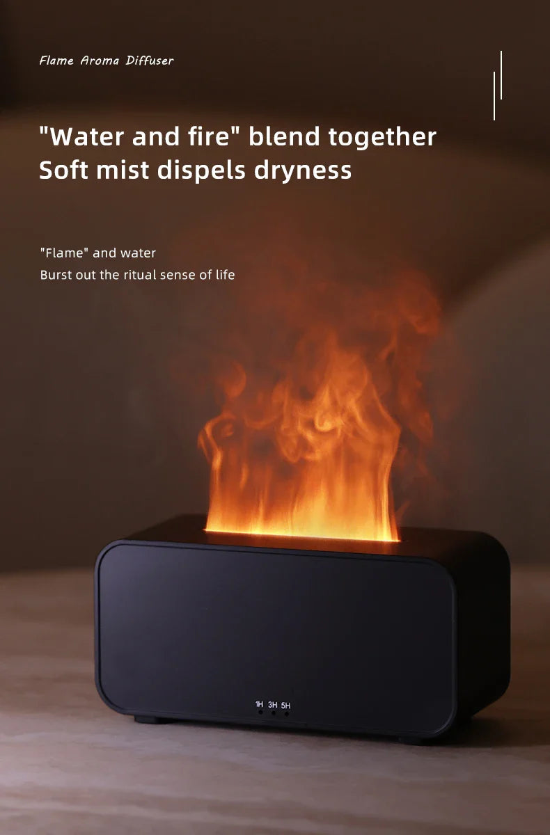 Mini Difusor de Aromas & Umidificador – Chama de LED + Névoa Ultrassônica