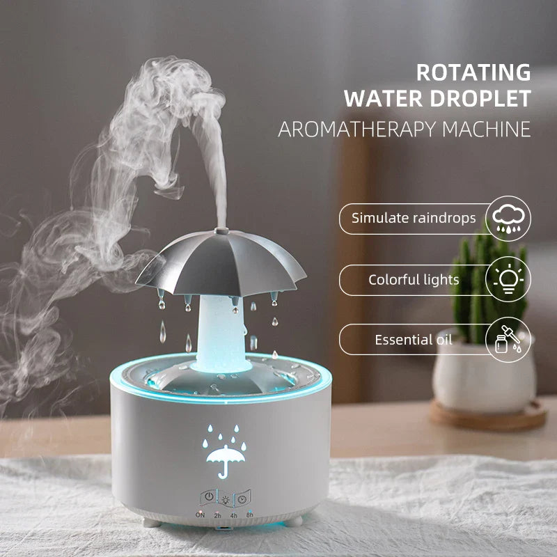Umidificador Nuvem Chuva – Difusor de Óleos Essenciais, Luminária Noturna e Fonte Decorativa