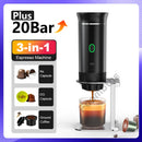 Máquina de Café Espresso Portátil 3 em 1 – 20 Bares de Pressão, Recarregável via USB, Para Cápsulas e Café Moído