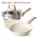 Conjunto de Panelas Antiaderente Maifan Stone – Frigideira, Panela de Leite e Panela de Sopa com Cabo de Madeira