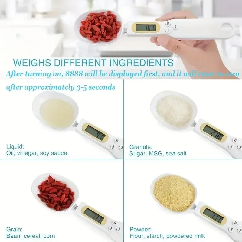 Mini Colher Balança Digital – LCD, Alta Precisão 0,1–500g para Café, Farinha, Leite e Confeitaria