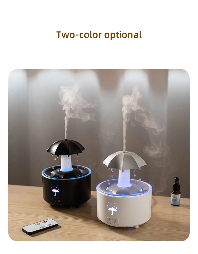 Umidificador Nuvem Chuva – Difusor de Óleos Essenciais, Luminária Noturna e Fonte Decorativa