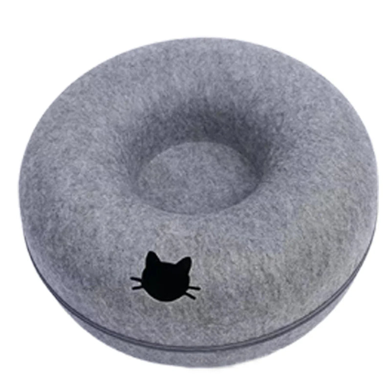 Cama Donut em Feltro para Gatos – Conforto e Brincadeira em Um Só Produto