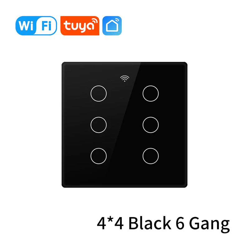 Interruptor Inteligente Tuya WiFi Padrão 4x4 – 4/6/8 Teclas Touch com Controle por Voz (Alexa/Google Home)