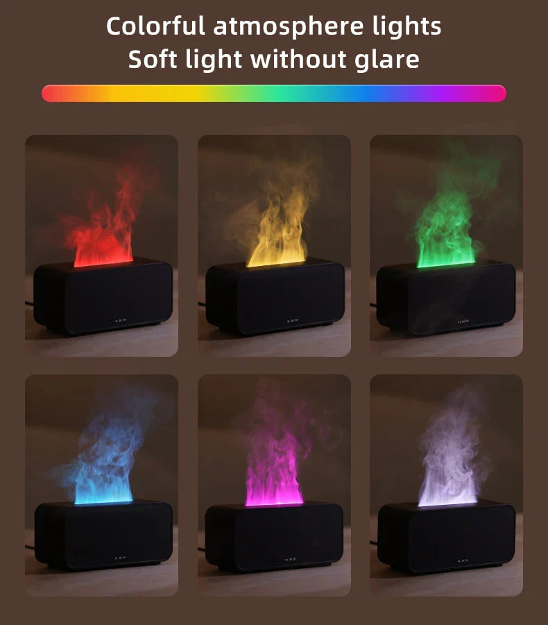 Mini Difusor de Aromas & Umidificador – Chama de LED + Névoa Ultrassônica