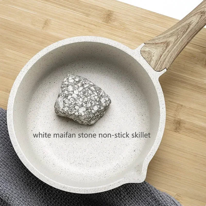Conjunto de Panelas Antiaderente Maifan Stone – Frigideira, Panela de Leite e Panela de Sopa com Cabo de Madeira