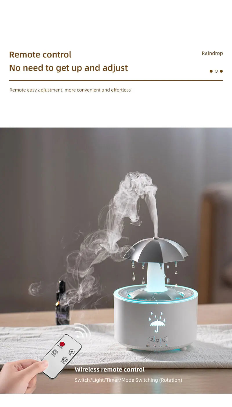 Umidificador Nuvem Chuva – Difusor de Óleos Essenciais, Luminária Noturna e Fonte Decorativa