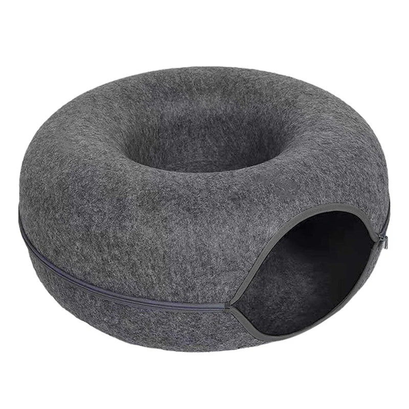 Cama Donut em Feltro para Gatos – Conforto e Brincadeira em Um Só Produto