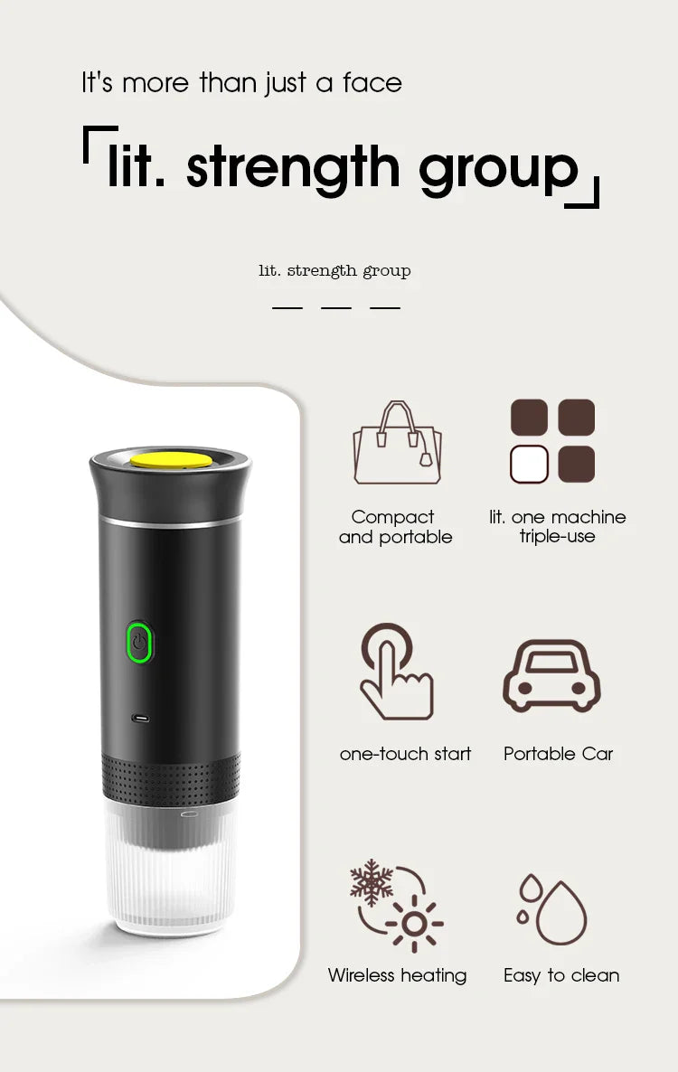 Máquina de Café Espresso Portátil 3 em 1 – 20 Bares de Pressão, Recarregável via USB, Para Cápsulas e Café Moído