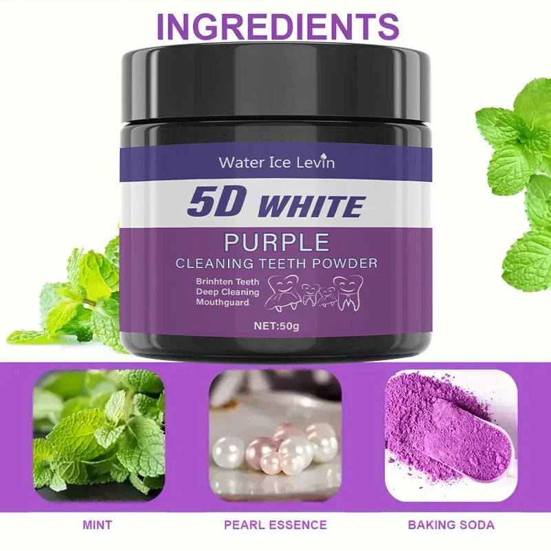 Pó Roxo Clareador Dental – Limpeza Profunda & Dentes Mais Brancos em 5 Dias