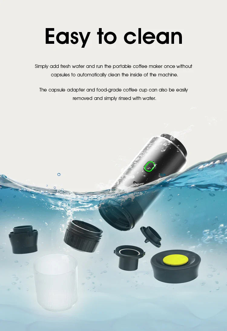 Máquina de Café Espresso Portátil 3 em 1 – 20 Bares de Pressão, Recarregável via USB, Para Cápsulas e Café Moído