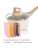 Conjunto de Panelas Antiaderente Maifan Stone – Frigideira, Panela de Leite e Panela de Sopa com Cabo de Madeira