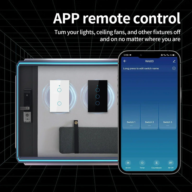 Interruptor Inteligente Wi-Fi + Bluetooth Tuya – Sem Neutro, Touch, Compatível com Alexa e Google Home