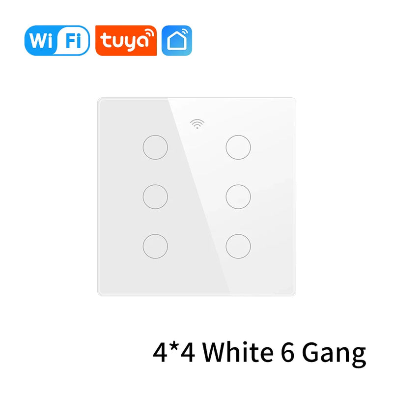 Interruptor Inteligente Tuya WiFi Padrão 4x4 – 4/6/8 Teclas Touch com Controle por Voz (Alexa/Google Home)