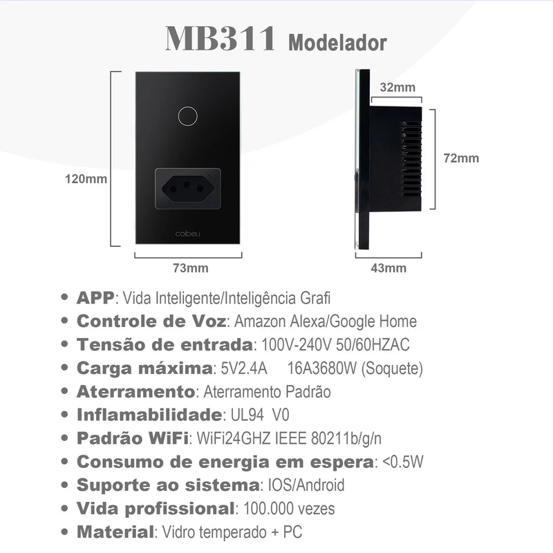 Interruptor Inteligente Wi-Fi Touch com Alexa e Tuya – Controle por Voz e Automação Residencial