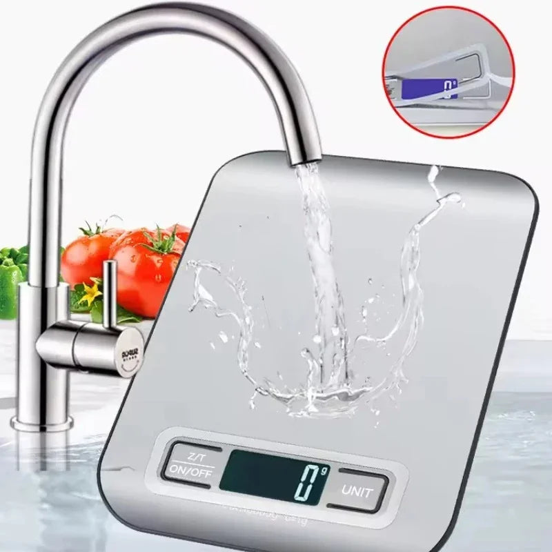 Balança Digital de Cozinha Inox com Display LED – 5kg/1g de Precisão, Portátil e Multiuso