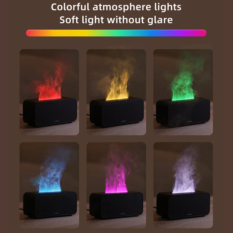 Mini Difusor de Aromas & Umidificador – Chama de LED + Névoa Ultrassônica