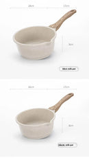 Conjunto de Panelas Antiaderente Maifan Stone – Frigideira, Panela de Leite e Panela de Sopa com Cabo de Madeira