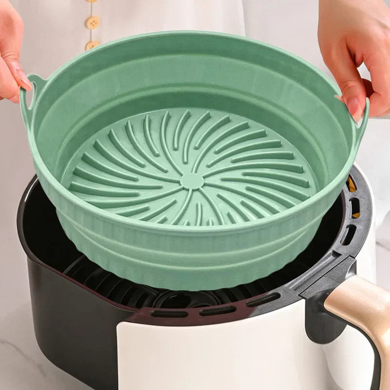 Cesto de Silicone Dobrável para Air Fryer – Reutilizável, Antiaderente e Resistente ao Calor