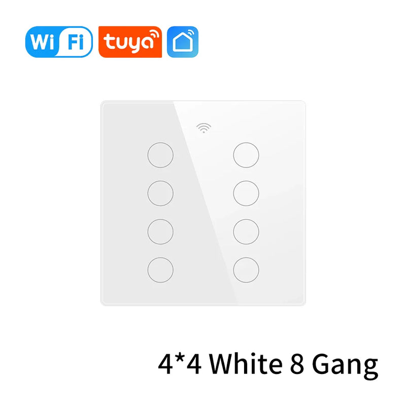 Interruptor Inteligente Tuya WiFi Padrão 4x4 – 4/6/8 Teclas Touch com Controle por Voz (Alexa/Google Home)