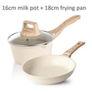 Conjunto de Panelas Antiaderente Maifan Stone – Frigideira, Panela de Leite e Panela de Sopa com Cabo de Madeira