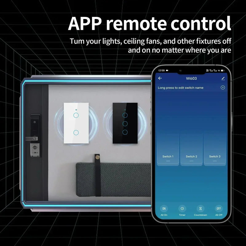 Interruptor Inteligente Wi-Fi + Bluetooth Tuya – Sem Neutro, Touch, Compatível com Alexa e Google Home