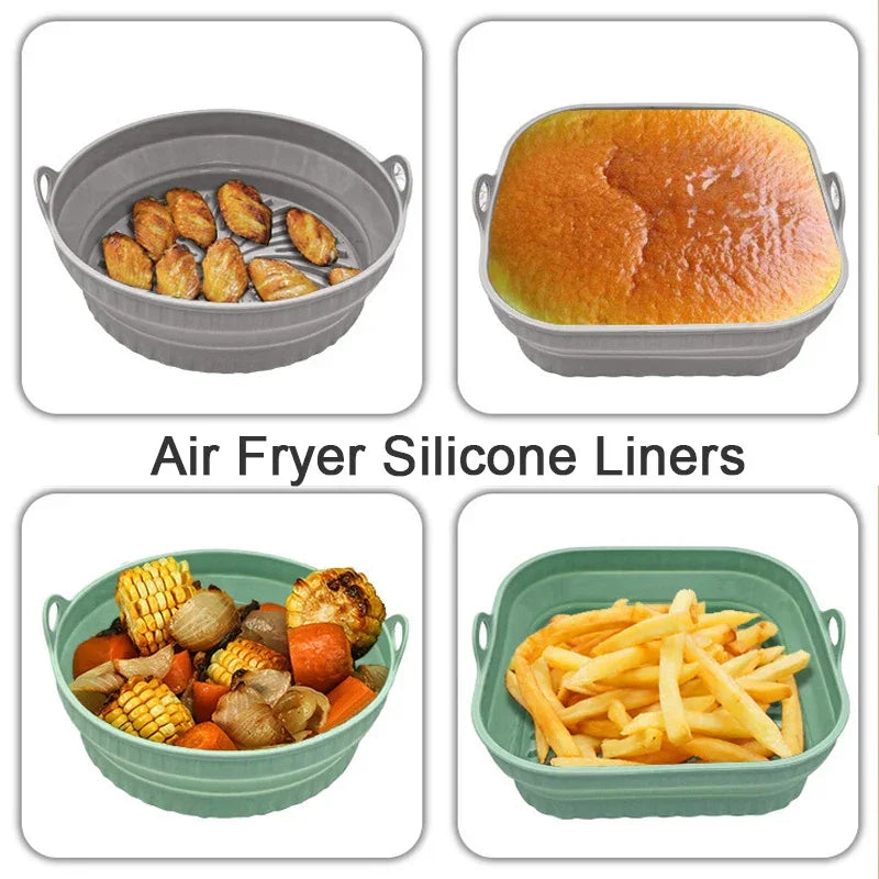 Cesto de Silicone Dobrável para Air Fryer – Reutilizável, Antiaderente e Resistente ao Calor